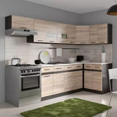 Cuisine d'angle JUNONA 3m40 - Décor chêne sonoma