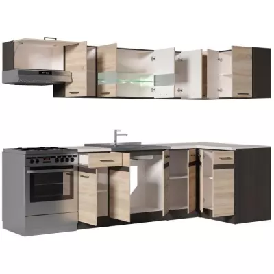 Cuisine d'angle JUNONA 3m40 - Décor chêne sonoma