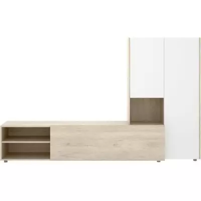 Meuble TV Compact KEI - Chêne clair / Blanc - 227 x 40 x 141 cm