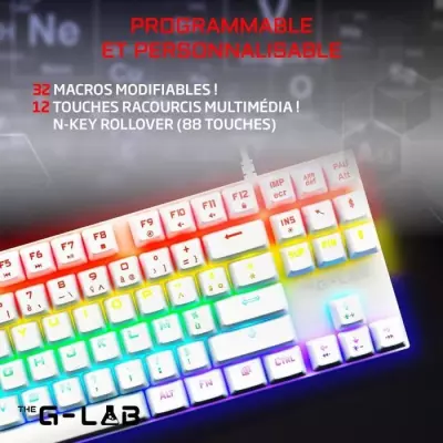 Clavier Gamer Mécanique KEYZ MERCURY TKL - Switch Rouge - Rainbow - Blanc