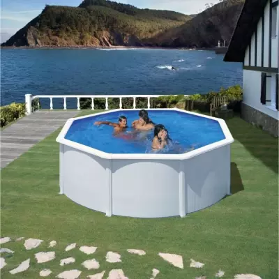 Kit Piscine Hors Sol Ronde Blanche Ø370 x 122 cm - Livrée avec Filtre à Sable et Échelle