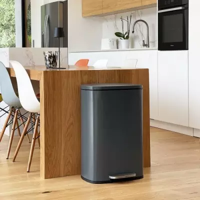 Poubelle de cuisine à pédale - ADMIRAL - 50L - Design Gris mat