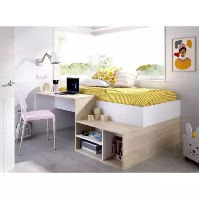 Lit combiné enfant KRIC - Chene naturel et blanc - 90x190 cm