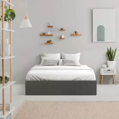 Lit coffre adulte ECLIPSE - Tissu gris foncé - Sommier inclus
