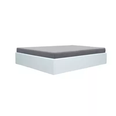 Lit adulte 140x190 cm avec coffre de rangement - Simili Blanc et bois certifié FSC