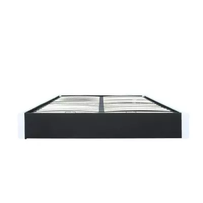 Lit adulte 140x190 cm avec coffre de rangement - Simili Blanc et bois certifié FSC
