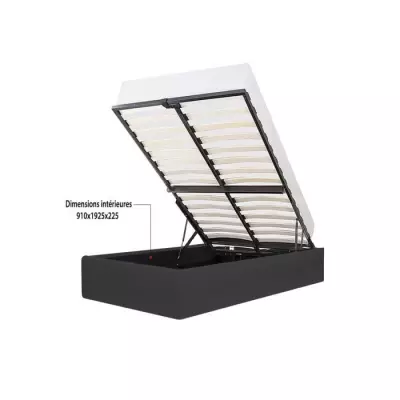 Lit coffre enfant ECLIPSE 90x190 cm - Simili noir - Sommier inclus