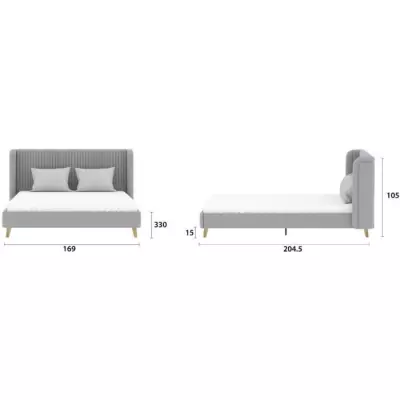 Lit adulte HEIDI - 140x190 cm - Velours gris - Sommier inclus