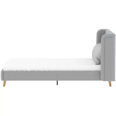 Lit adulte HEIDI - 140x190 cm - Velours gris - Sommier inclus