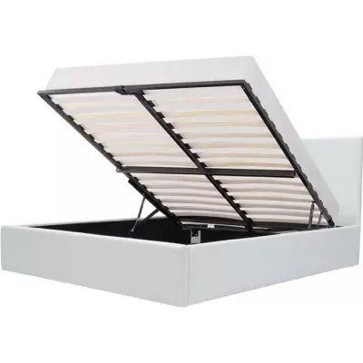 Lit adulte avec coffre de rangement 140x190 cm - Simili blanc