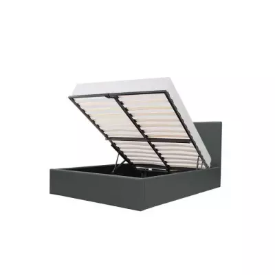 Lit adulte 140x190 cm + coffre de rangement - Simili gris - Sommier inclus