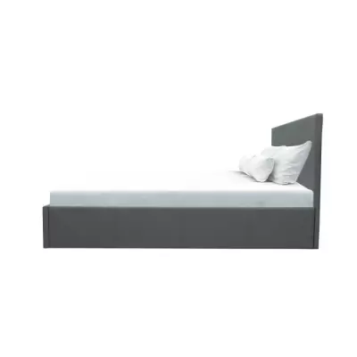 Lit adulte 140x190 cm + coffre de rangement - Simili gris - Sommier inclus