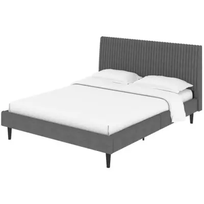 Lit adulte REMSEN - 160 x 200 cm - Gris foncé - Sommier inclus