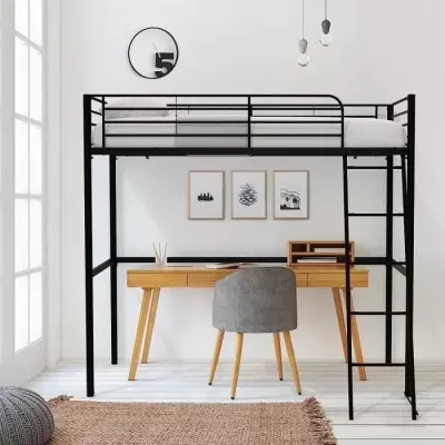 Lit mezzanine enfant ELIOT noir 90x190cm - Sommier inclus