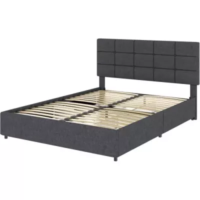 Lit adulte VERA 140 x 190 cm - 4 tiroirs - Gris foncé - Avec sommier