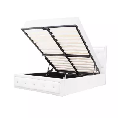 Lit coffre adulte capitonné VIRGINIA 160x200 cm - Simili blanc - FSC 100% - Sommier inclus
