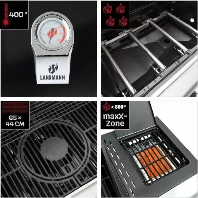 Barbecue gaz et charbon Landmann Triton PTS Maxx 4.1 - 4 feux + 1 brûleur latéral