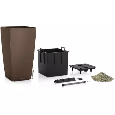 Pot de fleur LECHUZA Cubico Color 40 - Kit complet, muscade
