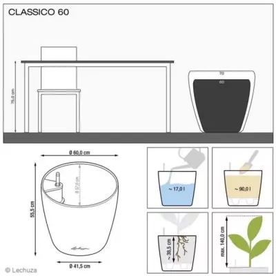 Pot de fleur LECHUZA Classico Premium 60 - Kit complet, anthracite métallisé
