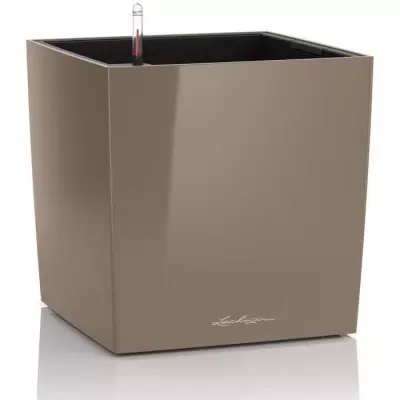 Pot de fleur LECHUZA Cube Premium 50 - taupe brillant, kit complet