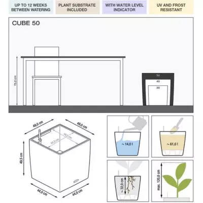 Pot de fleur LECHUZA Cube Premium 50 - taupe brillant, kit complet