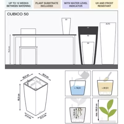 Pot de fleur LECHUZA Cubico Premium 50 - kit complet, rouge éclatant