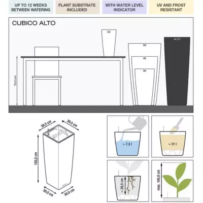 Jardinière Cubico Alto 40 Taupe brillant - Tout-en-un pour un jardinage facile