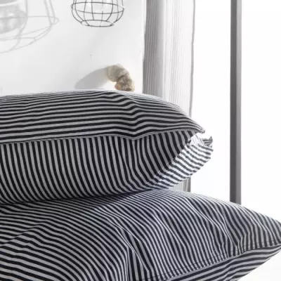 Parure de lit rayée Navy - 220x240 cm - 2 personnes - coton imprimé