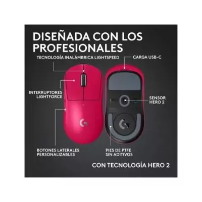 Souris - Sans fil - Logitech G - PRO X Superlight 2c - Rose