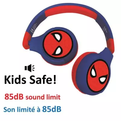 Casque Spider-Man 2 en 1 Bluetooth et filaire pour enfants - Confortable et pliable
