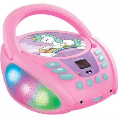 Lecteur CD Licorne Bluetooth pour Enfant - Effets Lumineux - USB