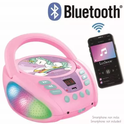 Lecteur CD Licorne Bluetooth pour Enfant - Effets Lumineux - USB