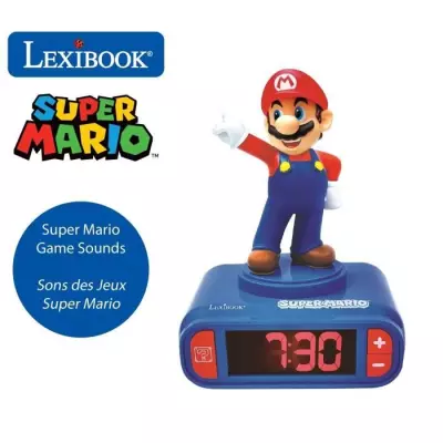 Réveil veilleuse digital LEXIBOOK - Super Mario 3D lumineux et sonore - Bleu et rouge - Enfant