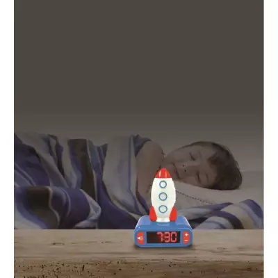 Réveil veilleuse digital LEXIBOOK Fusée 3D lumineux et sonore - Bleu, blanc et rouge - Enfant