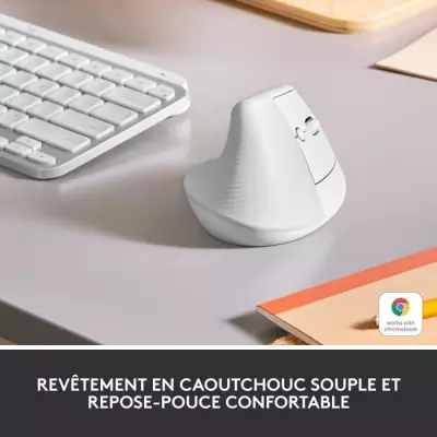 Souris Logitech Lift Ergonomique Verticale Sans Fil Blanc - Silencieuse