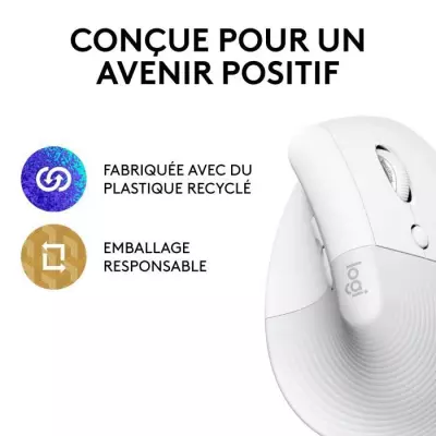 Souris Logitech Lift Ergonomique Verticale Sans Fil Blanc - Silencieuse