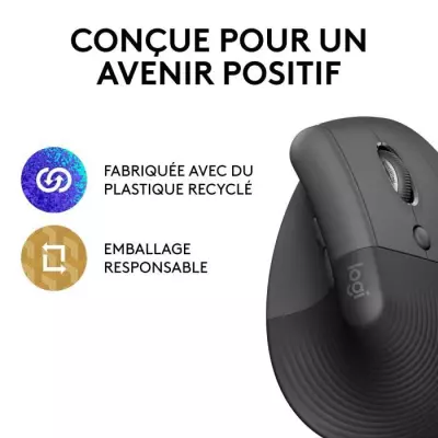 Souris ergonomique sans fil Logitech Lift pour droitier - Graphite