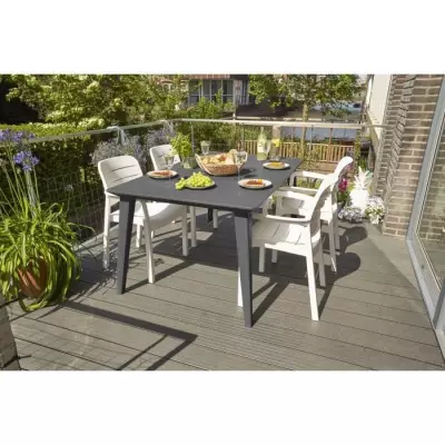 Table de jardin rectangulaire 160cm gris graphite en résine - Lima Allibert