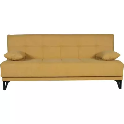 Banquette convertible 3 places LIMRA - Tissu moutarde - Coffre de rangement