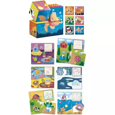 Jeu éducatif 2-en-1 Montessori Baby Bois - Cubes et logique - Animaux et associations