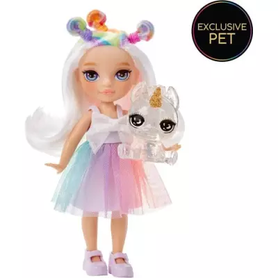 Duo adorable : Poupée 15cm + animal de compagnie - Arc-en-Ciel