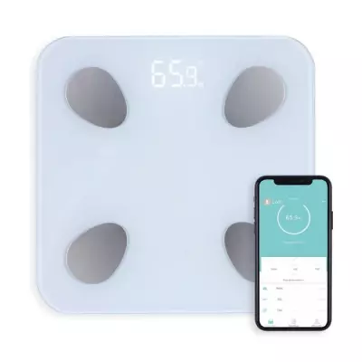 Pèse-personne connecté LIVOO - 13 indicateurs - Verre trempé - 180 kg