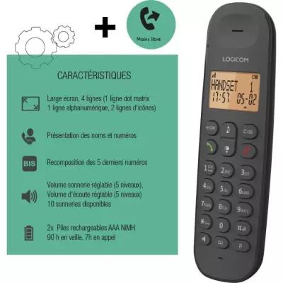 Téléphone fixe sans fil LOGICOM DECT ILOA 150 SOLO - Noir, compact et performant