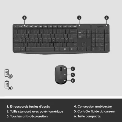 Ensemble clavier souris Logitech MK235 Sans fil - Compact et pratique