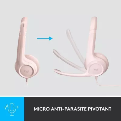 Casque filaire Logitech H390 rose avec microphone antibruit