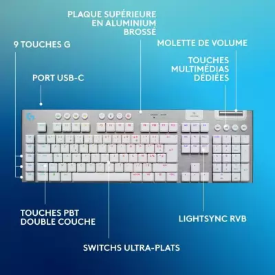 Clavier gamer sans fil Logitech G915 X Blanc - AZERTY