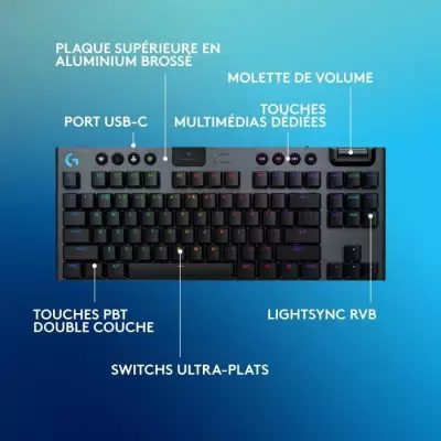 Clavier gamer sans fil Logitech G915 TKL X - Switch clicky - AZERTY - Noir