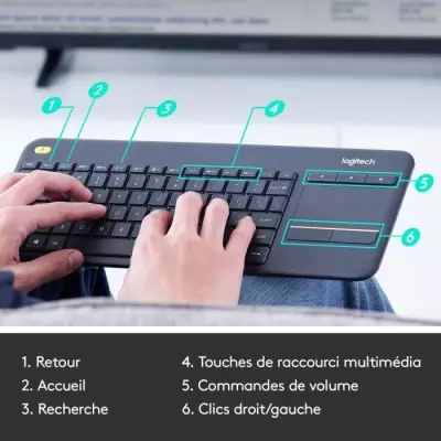Clavier TV sans fil Logitech K400 Plus AZERTY Noir