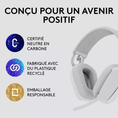 Casque PC Logitech Zone Vibe 100 Blanc - Léger, sans fil, avec Micro anti-bruit