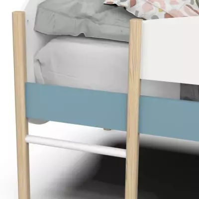 Lit toboggan DEMEYERE 90x200 cm - Sommier à lattes - Blanc et bleu orage